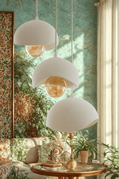 ZAVANSA Beyaz Modern Dekoratif BOHEM ve RUSTİK 3'lü Beton Görünüm Sarkıt Avize (Rustik Ampul Hediyedir)