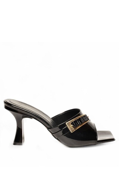 Aemido Sief black patent leather high heel slippers