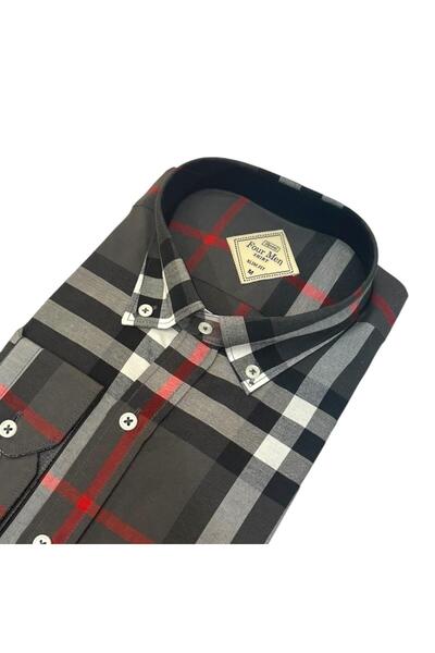 GÖMLEK GALERİSİ Slim Fit Cut Plaid Linen Long Sleeve Men's Shirt