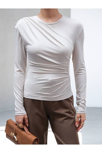 Butik Beyza Shoulder Pleat Side Gathered Blouse
