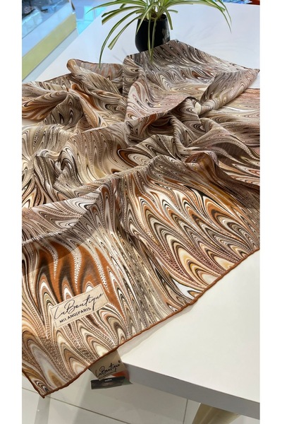 La Boutique Eşarp وشاح حريري من الخيزران بنمط Ebru للخريف/الصيف
