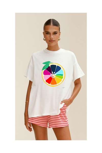 Tubinyoo Colorful Slices Printed Unisex Oversize T-Shirt