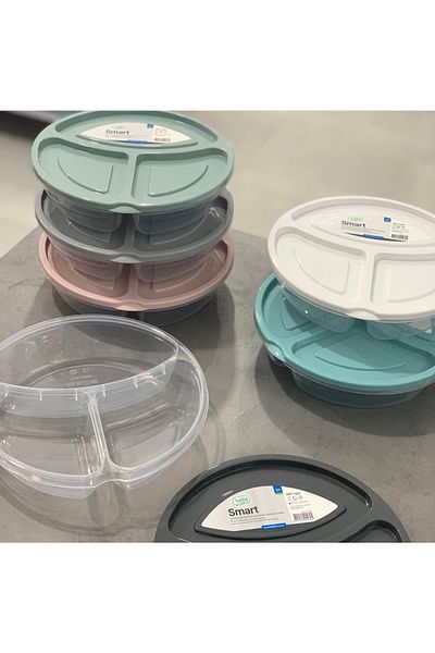 4AFACANÇEKİRGE 3 Pcs Gree Home Smart 3 Compartment Round Storage Container 1,1 L