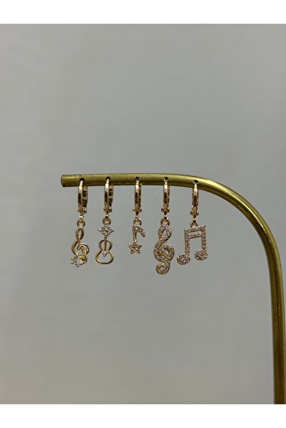 XUPING JEWELRY 18K 6’lı zirkon taşlı gold çelik küpe paslanmaz kararmaz