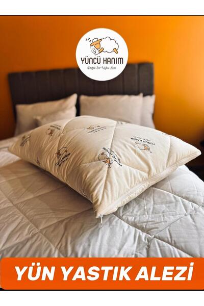 Yüncü Hanım Kuzu Yünü Dolgulu Kapitoneli Yastık Alezi , Doğal Pamuk Kumaş 50x70 cm (2 Adet)