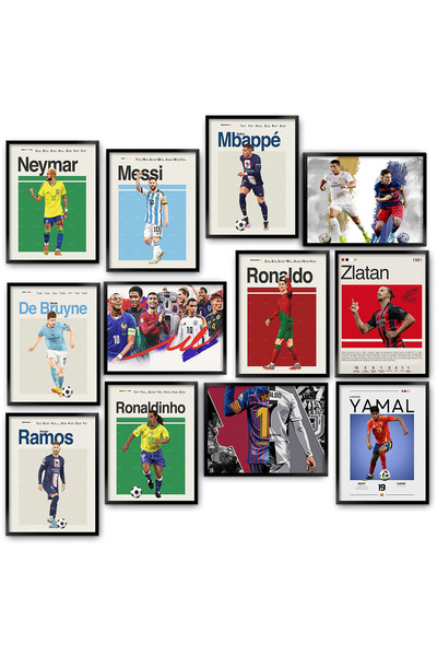TABLOX Stele Fotbaliști Messi Ronaldo Yamal Ronaldinho Neymar Mbappe 12 Piese MDF Decorativ