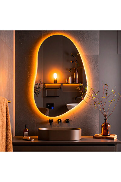 lumora mirror design Nelyos Amber Led'li Lazer Kumlamalı Lavabo & Banyo Aynas...