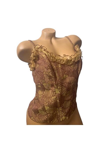 KARİNA - Women's Corset with Applications and Tulle, Brown, Size 40 EU