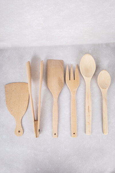 DNS HOME 6-Piece Wooden Spoon Set Wooden Spoon Wooden Spatula Serving Set Cookware