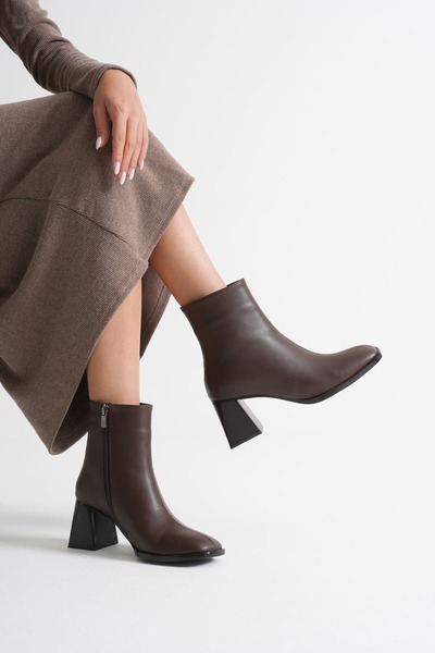 Zerenyus Napoca Premium Vegan Leather Bitter Brown Heeled Boots