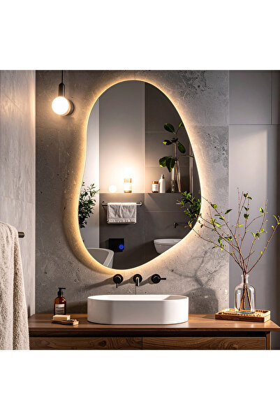 lumora mirror design Nelyos Günışığı Led'li Lazer Kumlamalı Lavabo & Banyo Aynası (Dokunmatik Sensörlü)