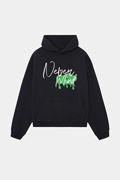NEVERMIND Emoji Black Hoodie - oversized Streetwear Βαμβακερό φούτερ