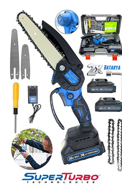 SUPERTURBO 36V Zincirli Testere Kömürsüz Motor, Uzun & Kısa Pala, Çift Zincir...