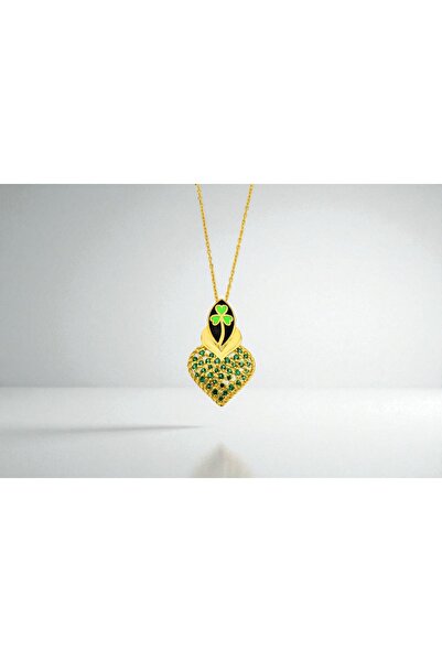 SOFT ZÜMRÜT TAŞLI YONCA KOLYE 925 AYAR GÜMÜŞ 18 AYAR ALTIN KAPLAMA ÖZEL AHŞAP KUTULU