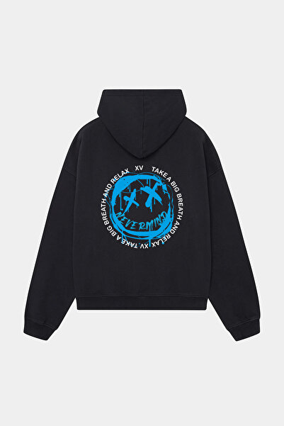 NEVERMIND Φούτερ Unisex Μαύρο με κουκούλα - Μπλε με τύπωμα oversized Φούτερ μ...