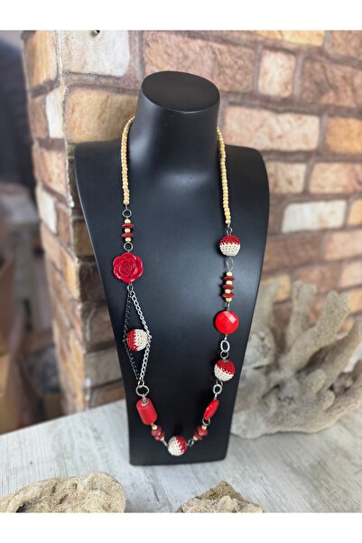 SEDEF TAKI Yeşil taşlı güllü uzun kolye