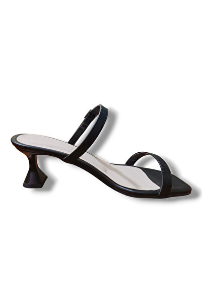 BARONES SHOES Women's Black Goblet Heeled Single Strap Sandals