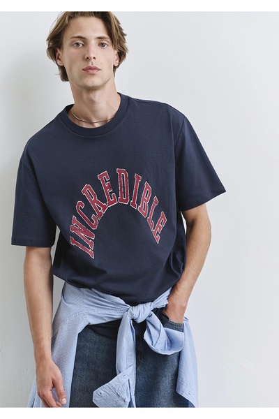 Mavi 0612882-89353 Printed Navy Blue T-Shirt