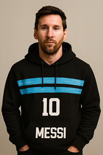 CLASSY.MODA سويت شيرت بقلنسوة ميسي 10 - تصميم طباعة رقمية أرجنتينية مع 3 جيوب...