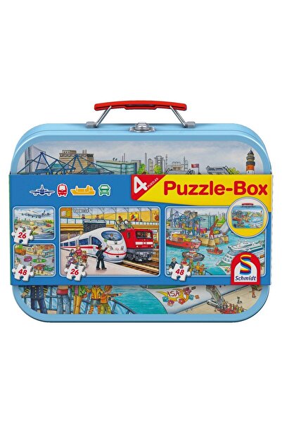 Schmidt Puzzle - Vehicles, 2x26 + 2x48 pieces, metal box
