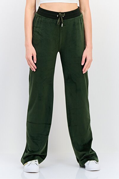 Juicy Couture Women Regular Fit Brand Logo Straight Leg Pants, Green