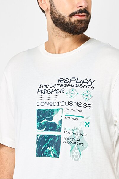 Replay Men Crew Neck Short Sleeves Graphic Print T-Shirt, White