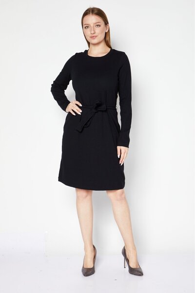 Modern Ambition Women Tie Waist Ribbed Mini Dress, Black