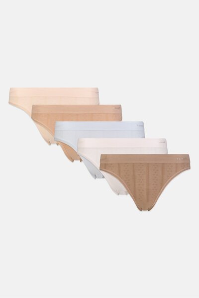 Tahari Women 5 Pieces Brand Logo Thong Panty, Multicolor
