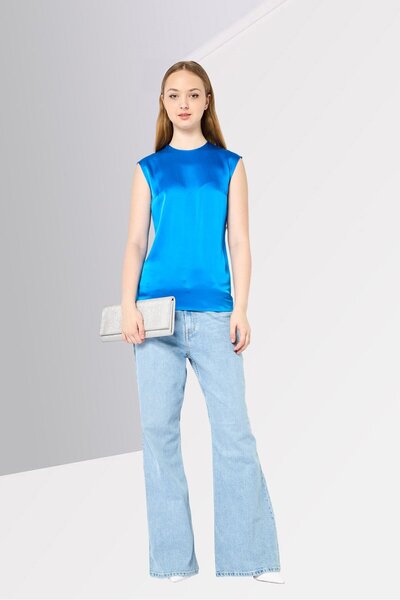 Stella McCartney Women Crew Neck Sleeveless Solid Top, Royal Blue