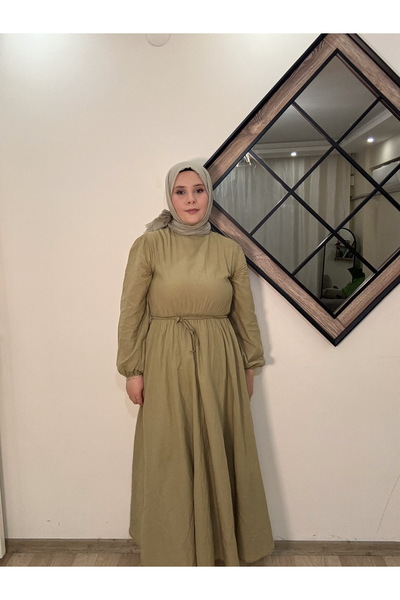 POLEN Pamuk vual astarlı seyyar kuşaklı elbise