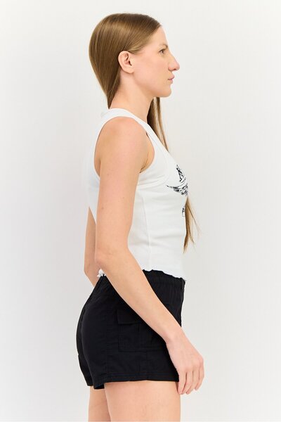 Don't Call Me Jennyfer Women Round Neck Sleeveless Graphic Print Crop Top, White