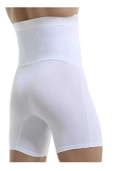 Fstyle Men's white high-waisted thigh and belly compression shorts