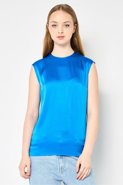 Stella McCartney Women Crew Neck Sleeveless Solid Top, Royal Blue