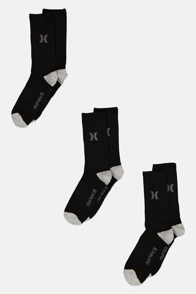 Hurley Men 3 Pairs Textured Crew Socks, Black