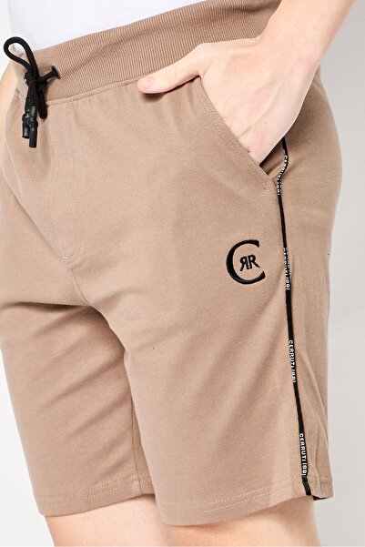 Cerruti 1881 Men Embroidered Logo Basic Shorts, Tan