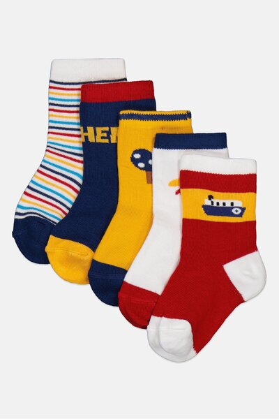 MUDD Kids Boy 5 Pairs Printed Crew Socks, Multicolor