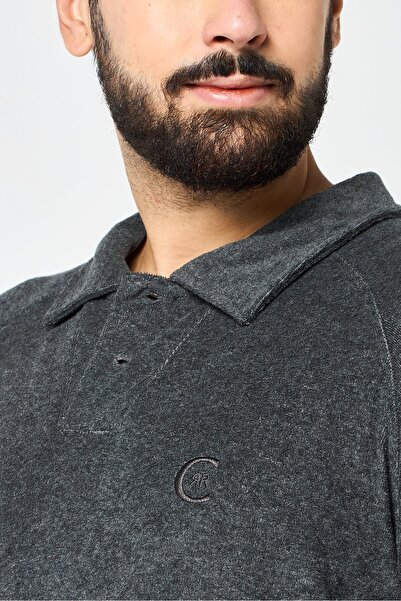 Cerruti 1881 Men Regular Fit Embroidered Logo Short Sleeves Polo Shirt, Dark Grey