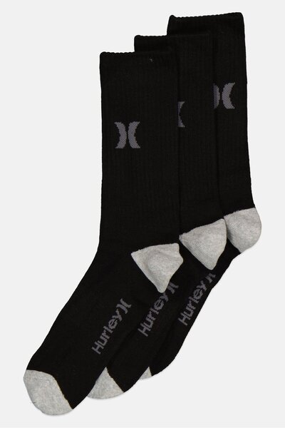 Hurley Men 3 Pairs Textured Crew Socks, Black