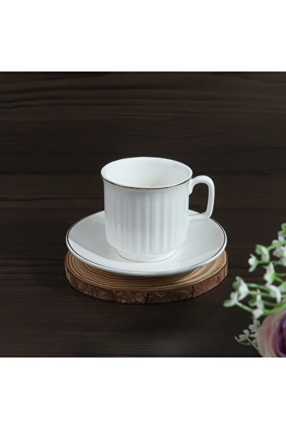 rexa طقم فناجين شاي كلاسيكية من البورسلين الأبيض - 6 فناجين مع صحن