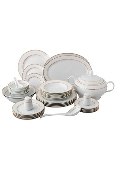 rexa طقم طعام كلاسيكي من البورسلين بإطار ذهبي أنيق - 45 قطعة