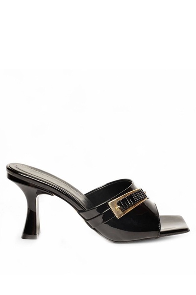 ufukmoda Sief black patent leather high heel slippers