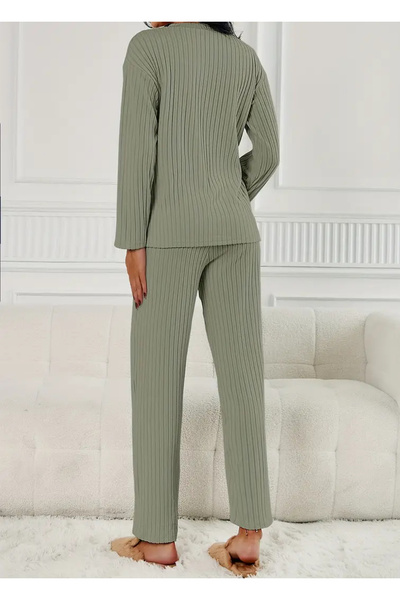 SOLOBUY Women's pyjama set, Soft and Comfy, Color Blue, Long Sleeve, Pants