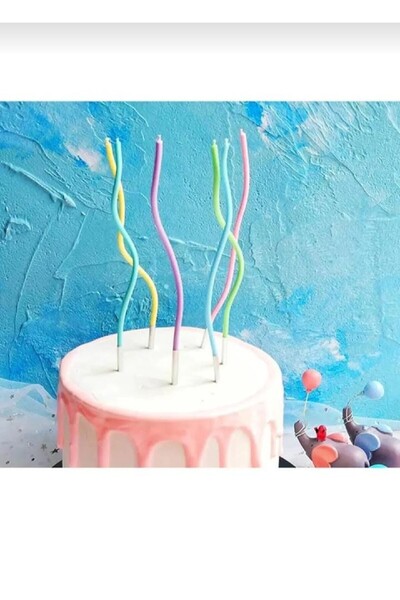 BKMC PARTY Makaron Renk Parlak 6 lı Spiral Kıvrımlı Pasta Mumu Doğumgünü Past...