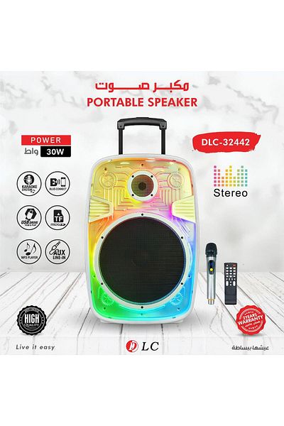 DLC Portable Bluetooth Speaker With microphone for singing along And Remote 30W DLC-32442