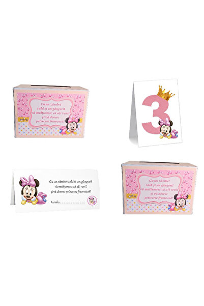 OEM Set Botez Minnie Mouse - 50 plicuri + 1 cutie + 10 numere masa