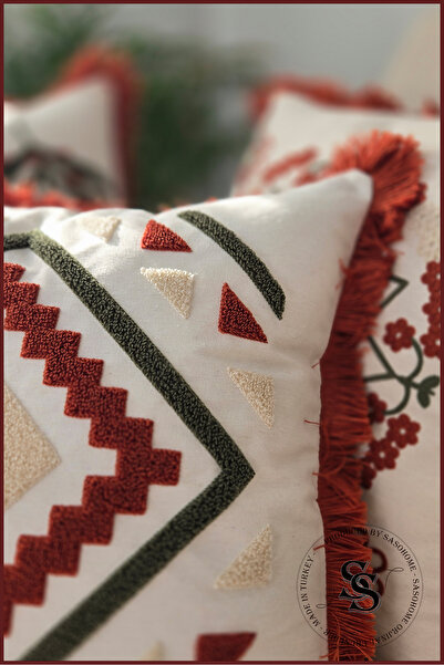 SasoHome Beauty Flowers Punch Embroidery Patterned Linen Throw Pillow Cover