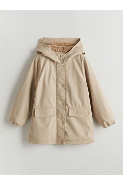 LC Waikiki Bej Kapüşonlu Kız Çocuk Mont