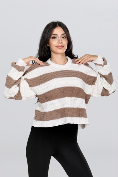 EZGİ KILINÇ Women's Thessaloniki Knitted Crop Striped Sweater