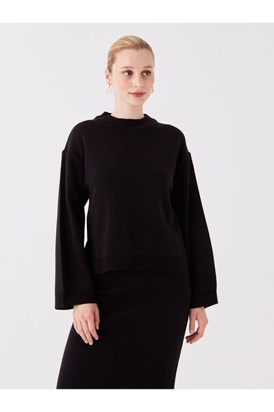 LC Waikiki Pulover negru guler rotund pentru femei, cu mâneci lungi, tricotaj