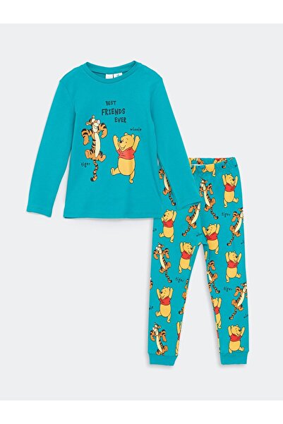 LC Waikiki Turkuaz Bisiklet Yaka Winnie The Pooh Baskılı Erkek Bebek Pijama Takımı